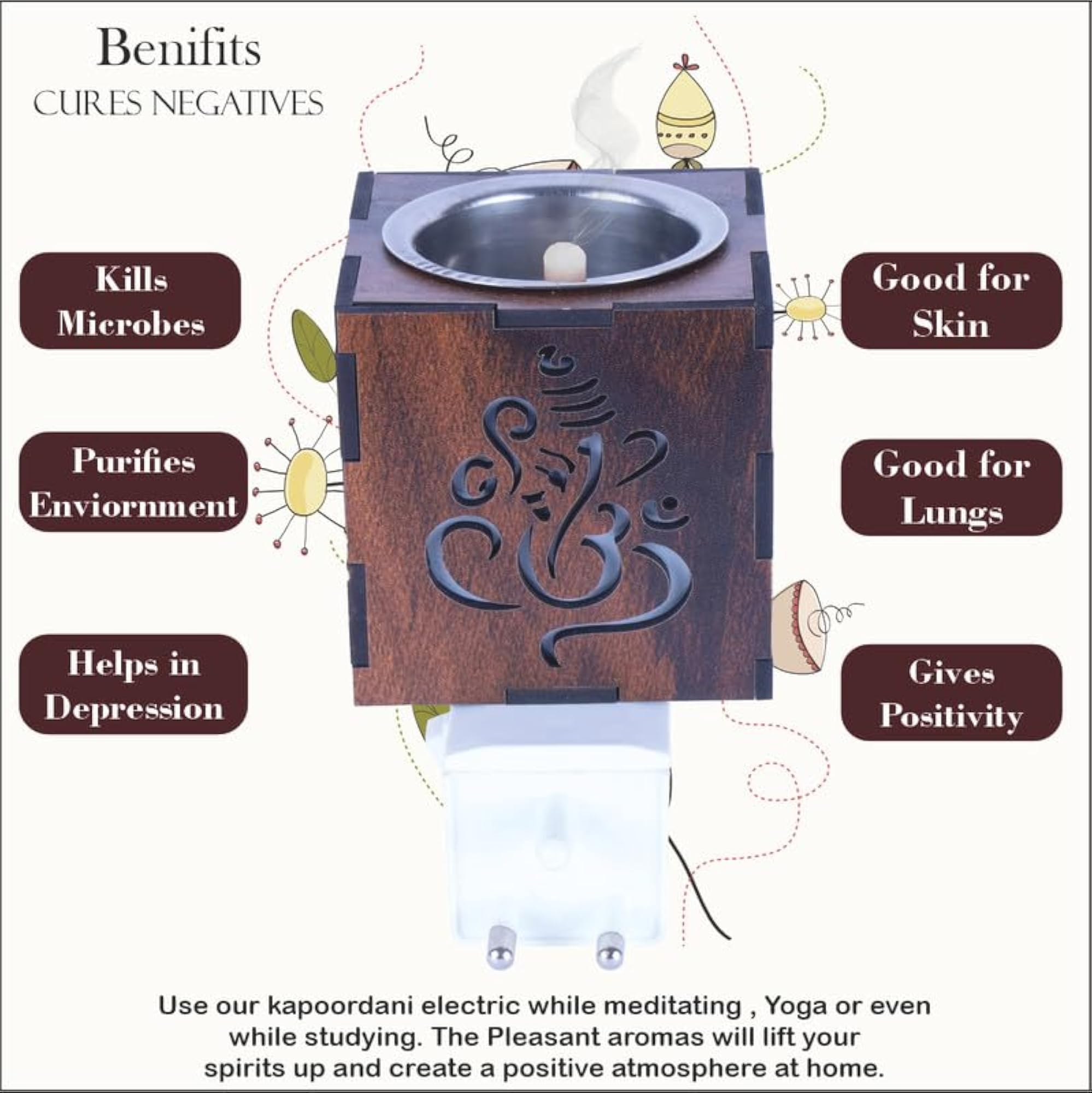 Premium Wooden Brown Electric Aroma Diffuser Lamp with Night Light